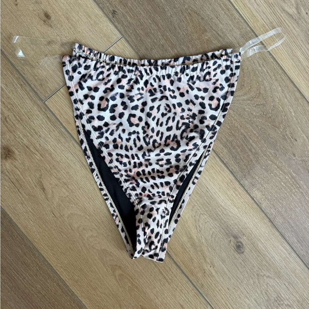 Fashion Nova Leopard Print High Leg Bikini Bottoms - Pink, Black, Tan